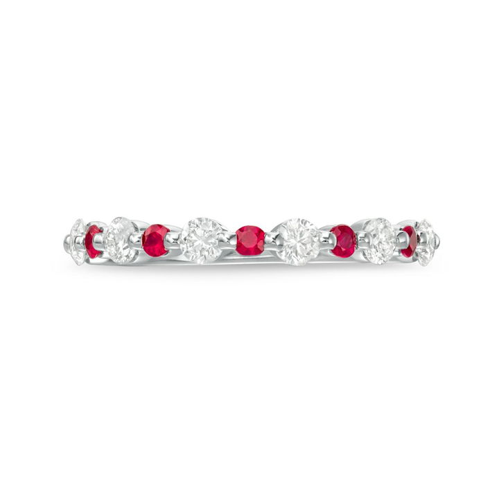 White Gold 14K Alternating Diamond and Ruby Wedding Band