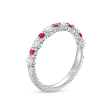 Alternating Diamond and Ruby Wedding Band In White Gold 14K