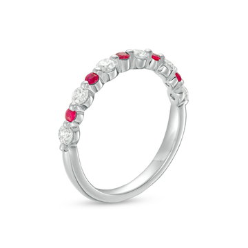 Alternating Diamond and Ruby Wedding Band In White Gold 14K