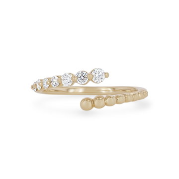 Diamond Beaded Bypass Ring In Yellow Gold 14K