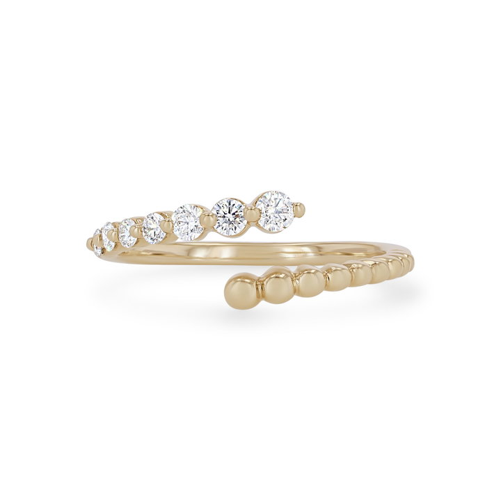 Diamond Beaded Bypass Ring In Yellow Gold 14K