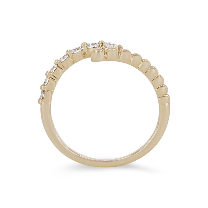 Rose Gold 14K Diamond Beaded Bypass Ring