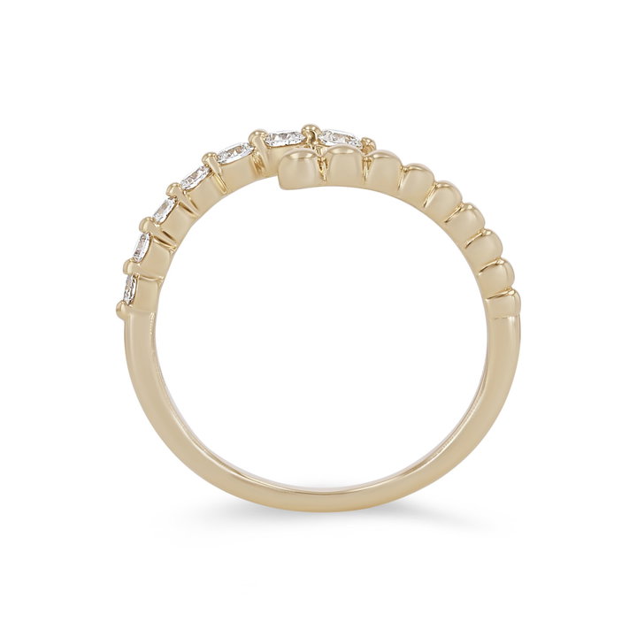 Diamond Beaded Bypass Ring In Yellow Gold 14K