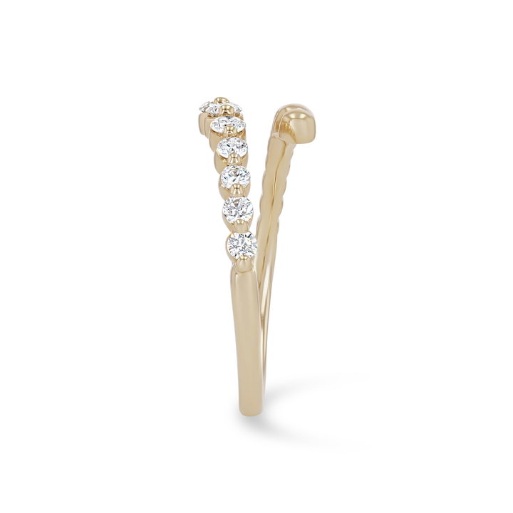 Diamond Beaded Bypass Ring In Yellow Gold 14K