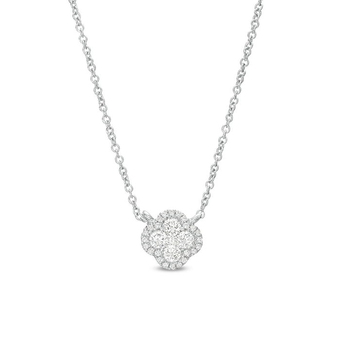 Diamond Border Clover Pendant In White Gold 14K