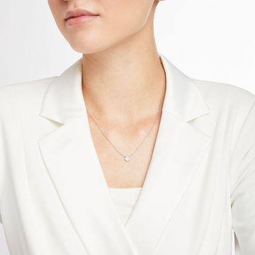 Diamond Border Clover Pendant In White Gold 14K