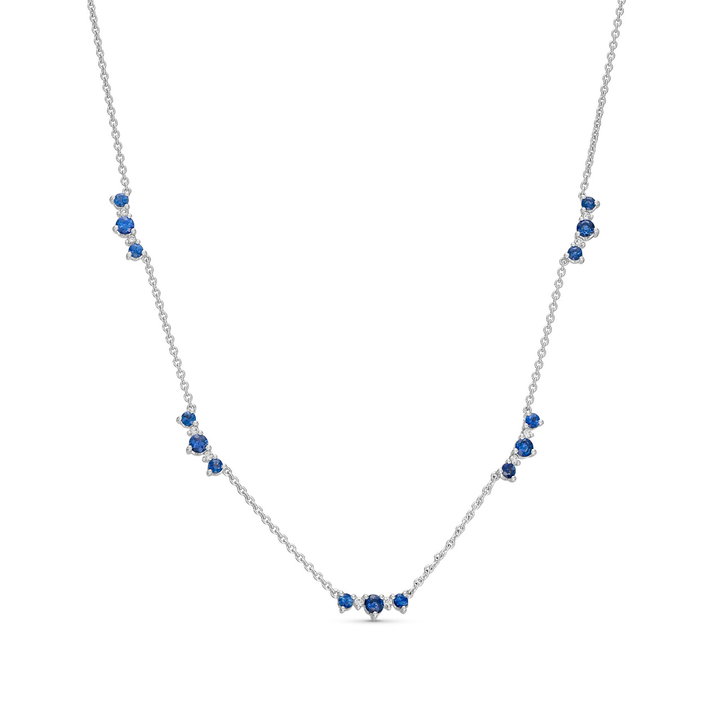 Alternating Sapphire and Diamond Station Necklace In White Gold 14K