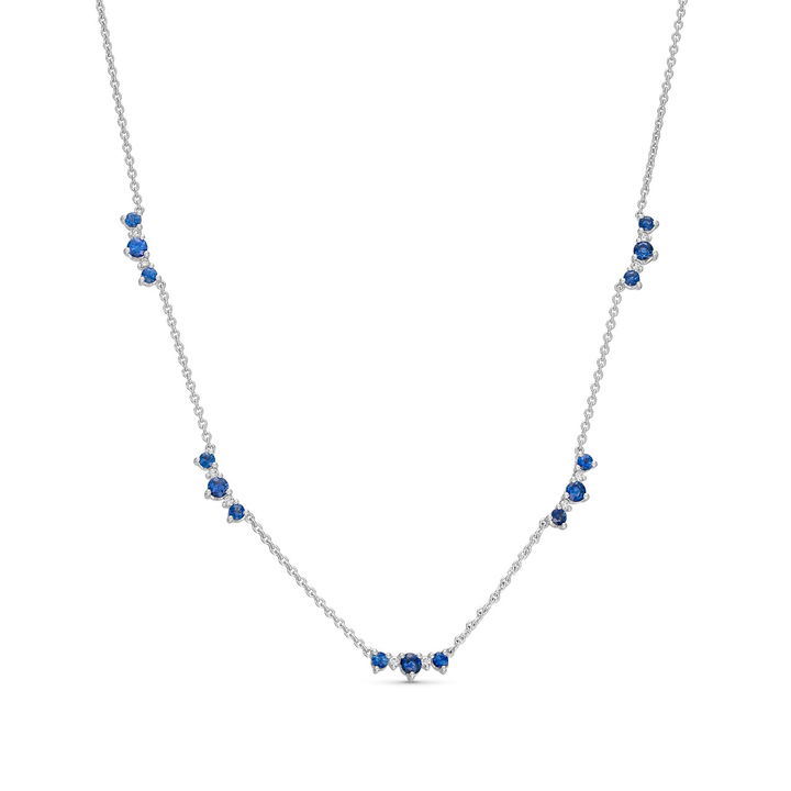 White Gold 14K Alternating Sapphire and Diamond Station Necklace