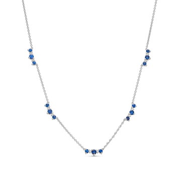 Alternating Sapphire and Diamond Station Necklace In White Gold 14K