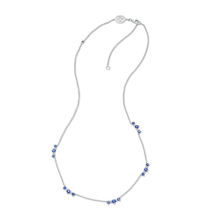White Gold 14K Alternating Sapphire and Diamond Station Necklace