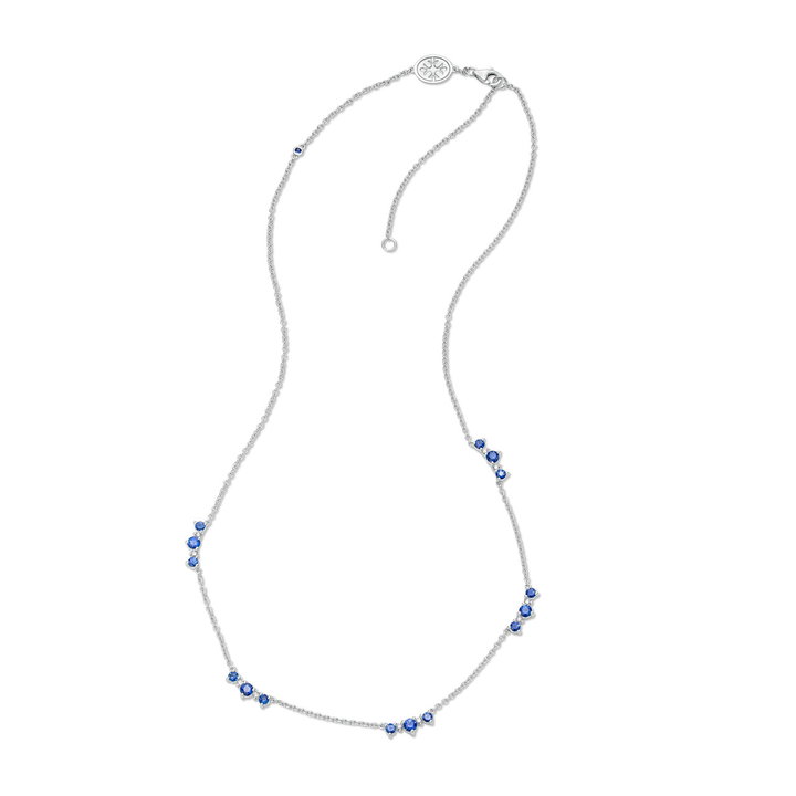 Alternating Sapphire and Diamond Station Necklace In White Gold 14K