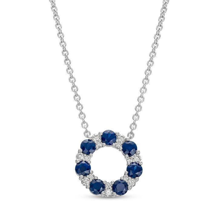 White Gold 14K Sapphire and Diamond Circle Pendant