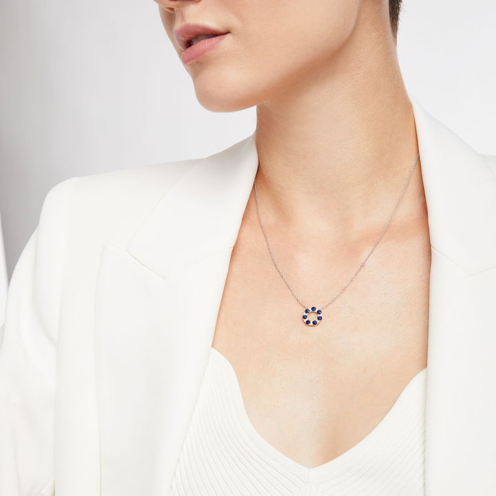 White Gold 14K Sapphire and Diamond Circle Pendant