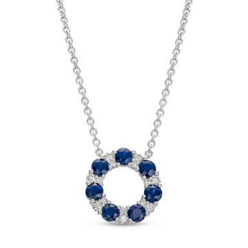 Sapphire and Diamond Circle Pendant In White Gold 14K