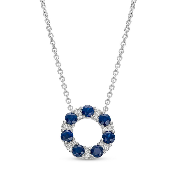 Sapphire and Diamond Circle Pendant In White Gold 14K