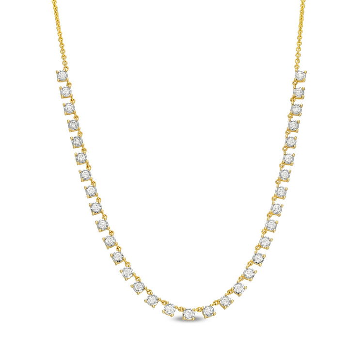 Four Prong Diamond Station Necklace In Yellow Gold 14K