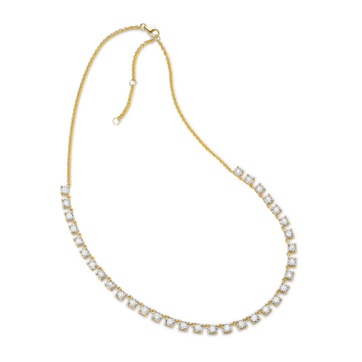 Yellow Gold 14K Four Prong Diamond Station Necklace