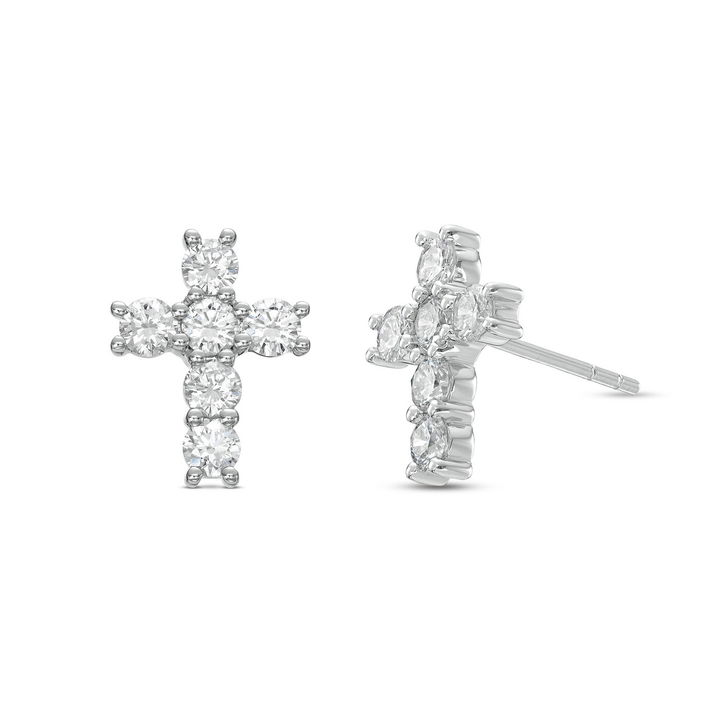 White Gold 18K Diamond Cross Stud Earrings