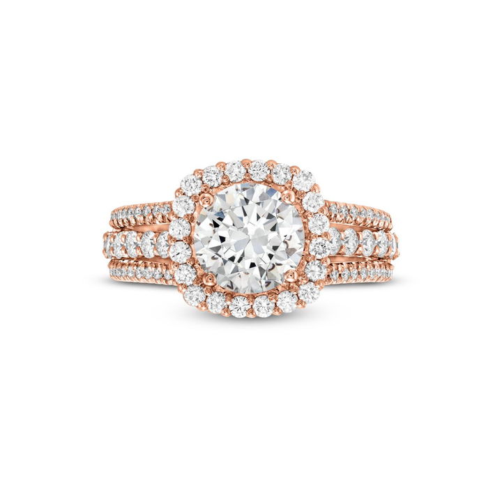 Rose Gold 18K Michael M. Stella Halo Three Row Engagement Setting