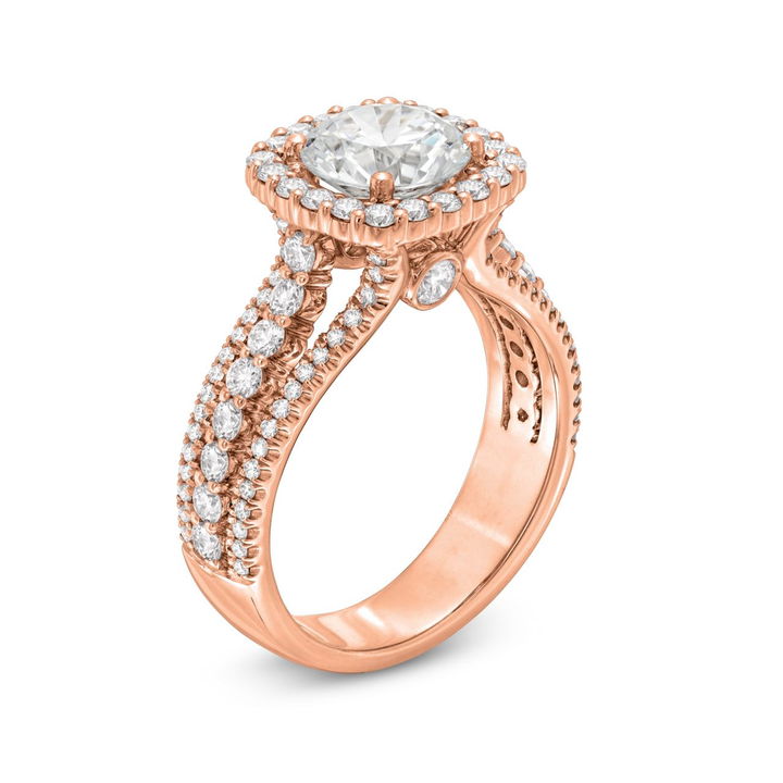 Rose Gold 18K Michael M. Stella Halo Three Row Engagement Setting