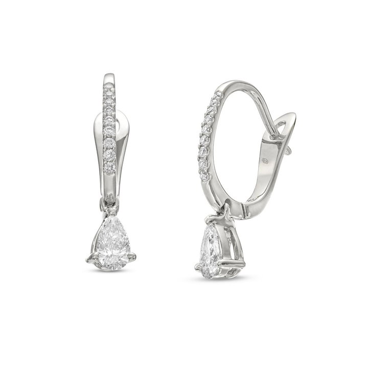 Pear Shape Diamond Huggie Earrings In White Gold 18K