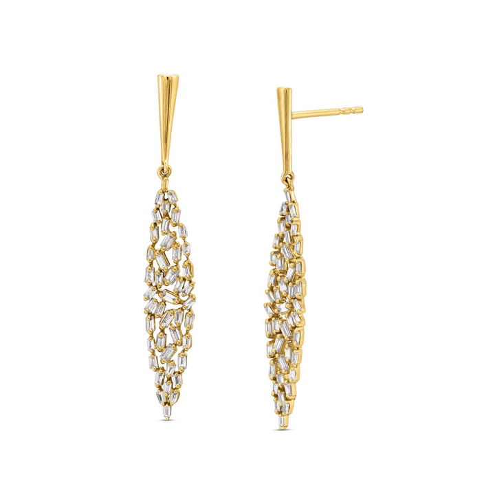 Yellow Gold 14K Baguette Diamond Mosaic Pod Earrings