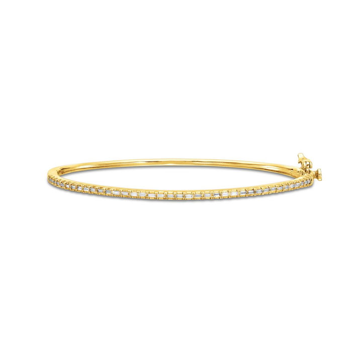 Yellow Gold 14K Emerald Diamond Bangle Bracelet