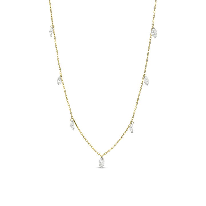 Yellow Gold 18K Marquise Diamond Floating Station Necklace