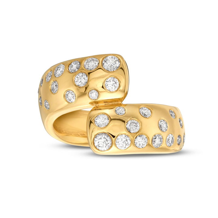 Scatter Diamond Bypass Ring In Yellow Gold 14K