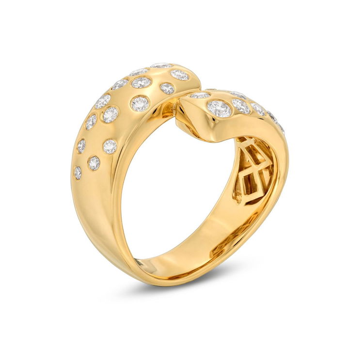Scatter Diamond Bypass Ring In Yellow Gold 14K