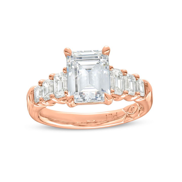 Rose Gold 18K A. Jaffe Graduated Emerald Diamond Engagement Setting