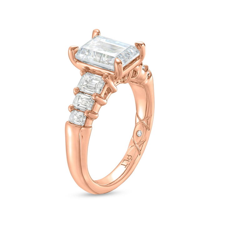 Rose Gold 18K A. Jaffe Graduated Emerald Diamond Engagement Setting