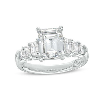 A. Jaffe Graduated Emerald Diamond Engagement Setting In Platinum