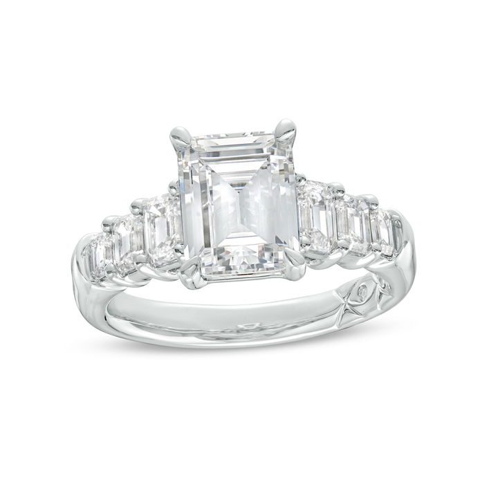 A. Jaffe Graduated Emerald Diamond Engagement Setting In Platinum