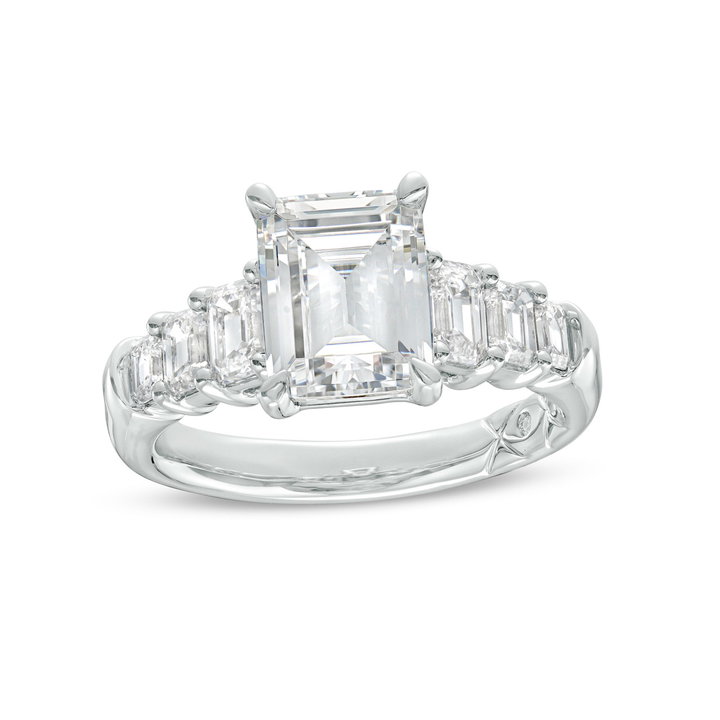 A. Jaffe Graduated Emerald Diamond Engagement Setting In Platinum