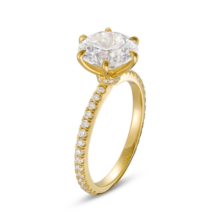 Six Prong Hidden Detail Diamond Engagement Setting by C. Gonshor In Yellow Gold 14K