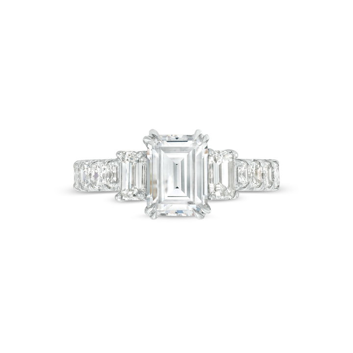 Three Stone Emerald and Asscher Diamond Engagement Setting by C. Gonshor In White Gold 18K