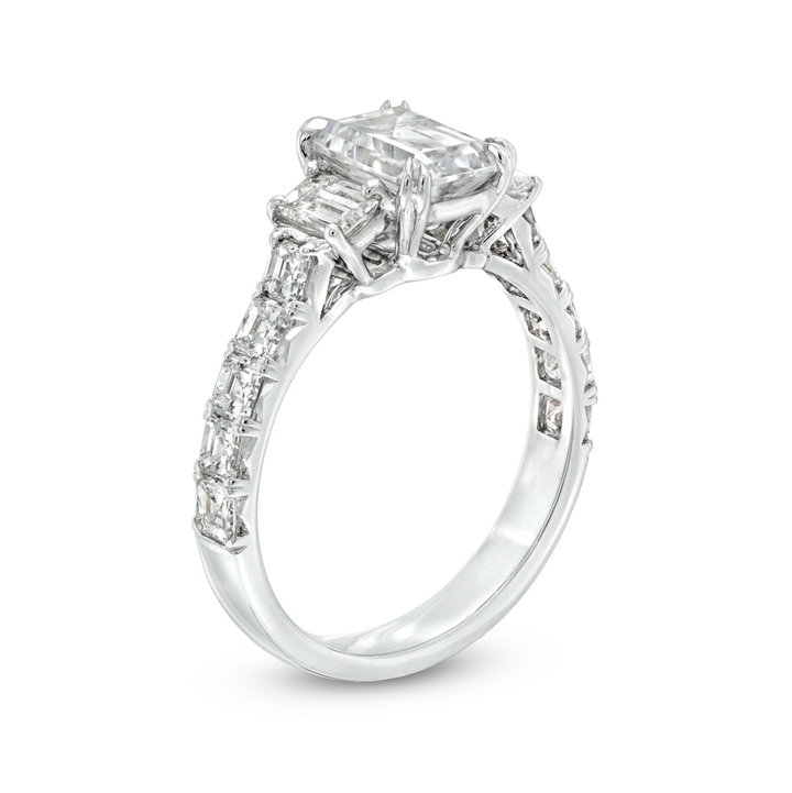 Three Stone Emerald and Asscher Diamond Engagement Setting by C. Gonshor In White Gold 18K