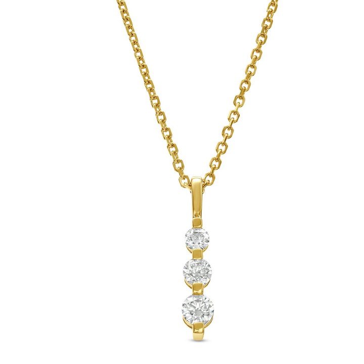 Graduated Three Stone Diamond Pendant Necklace In Yellow Gold 14K