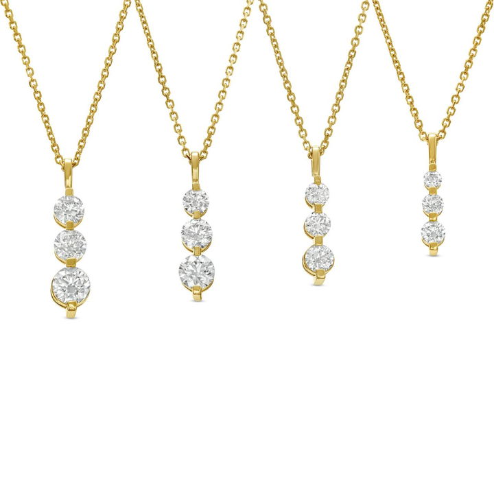 Graduated Three Stone Diamond Pendant Necklace In Yellow Gold 14K