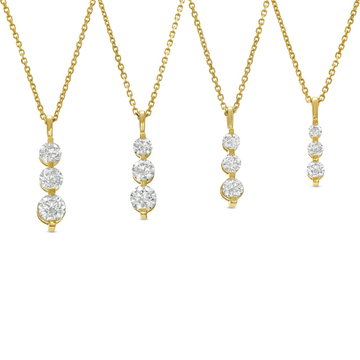 Graduated Three Stone Diamond Pendant Necklace In Yellow Gold 14K