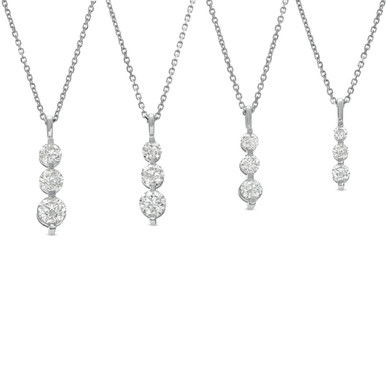 White Gold Diamond Graduated Three-Stone Journey Necklace 18