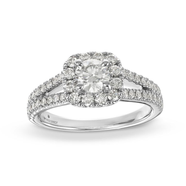 White Gold 14K Round Brilliant Diamond Halo Split Engagement Ring