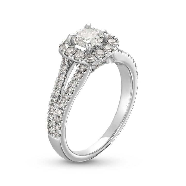 White Gold 14K Round Brilliant Diamond Halo Split Engagement Ring