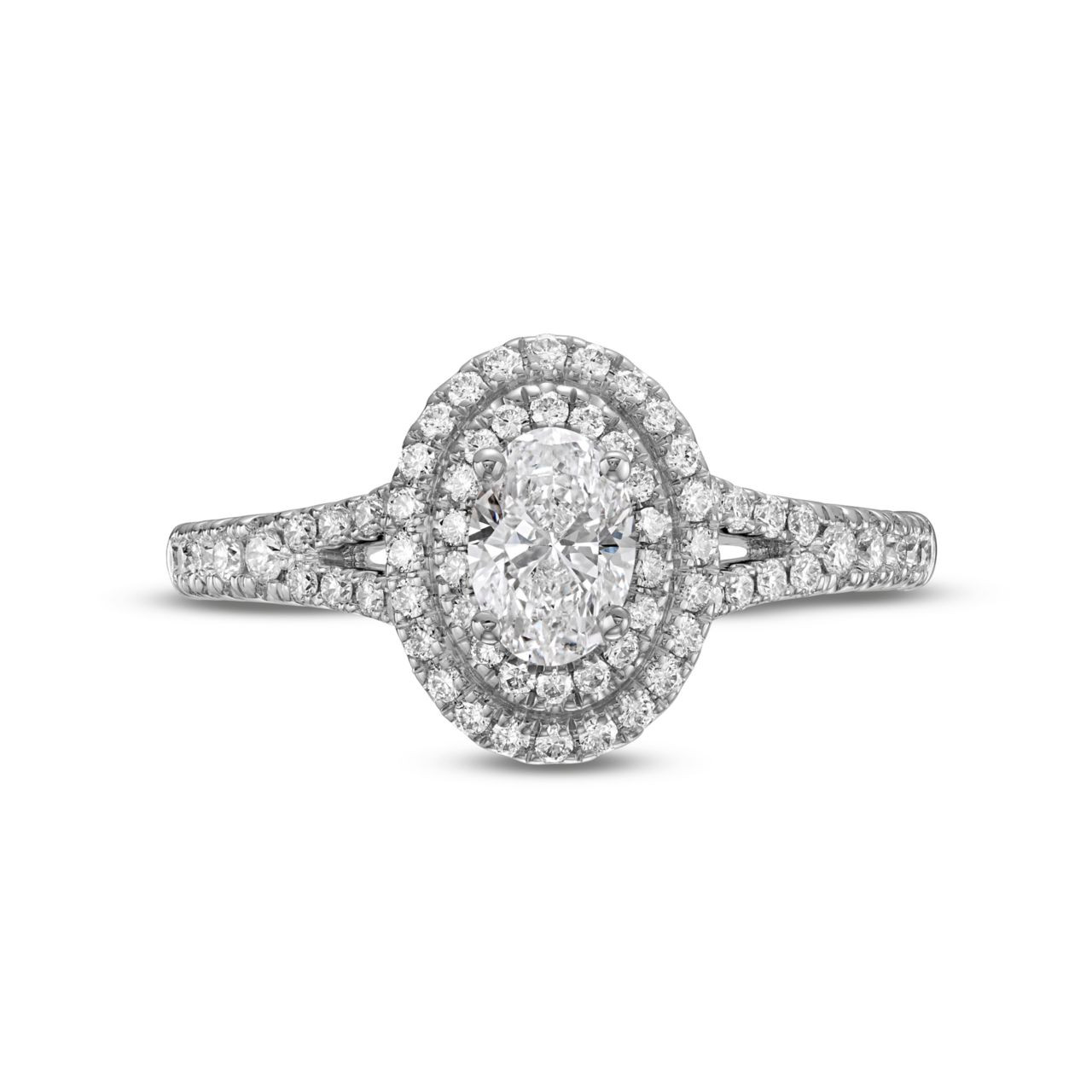 Oval Diamond Double Halo Split Engagement Ring 0
