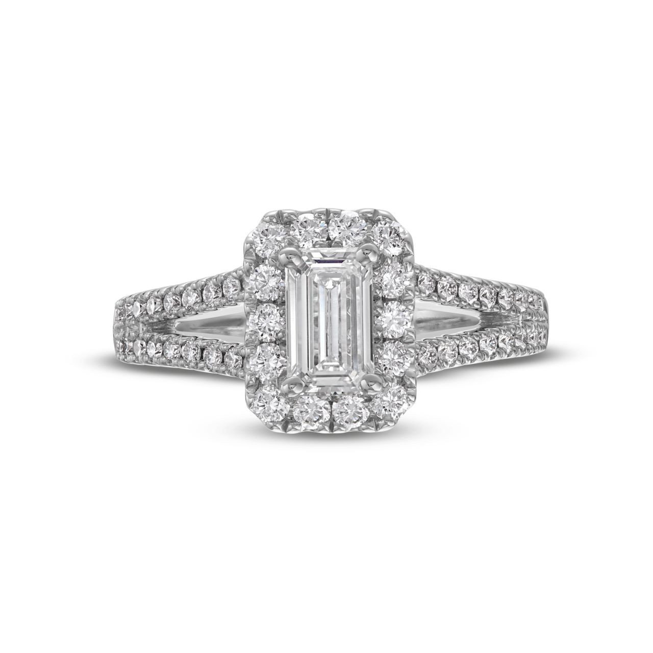 Emerald Diamond Halo Split Engagement Ring 0