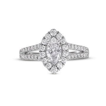 Marquise Diamond Halo Split Engagement Ring In White Gold 14K