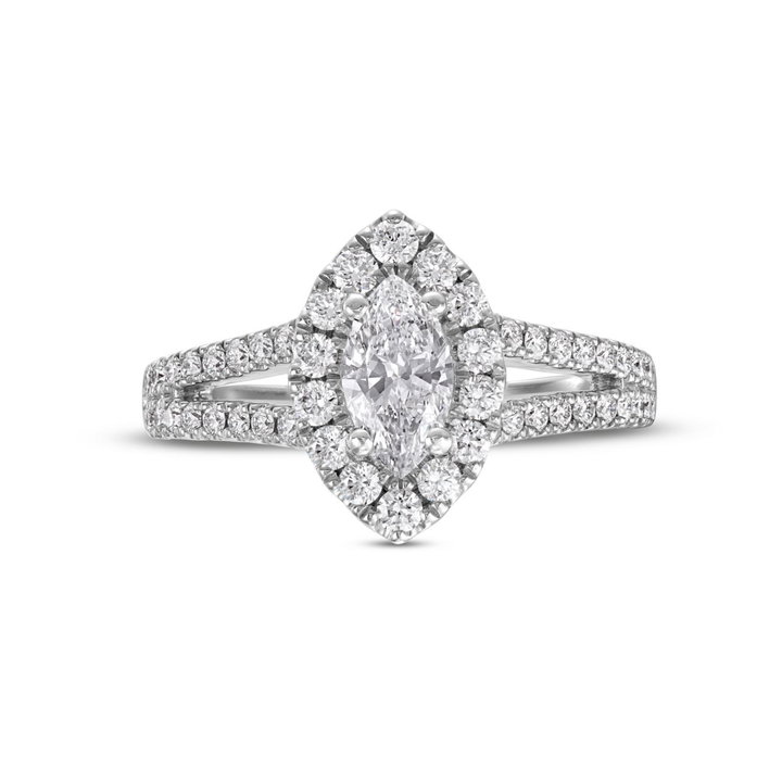 Marquise Diamond Halo Split Engagement Ring In White Gold 14K