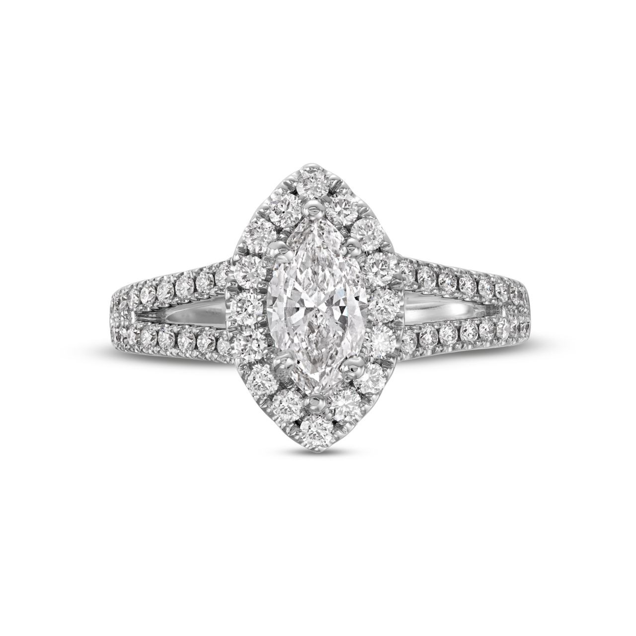 Marquise Diamond Halo Split Engagement Ring 0