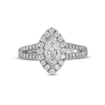 Marquise Diamond Halo Split Engagement Ring In White Gold 14K